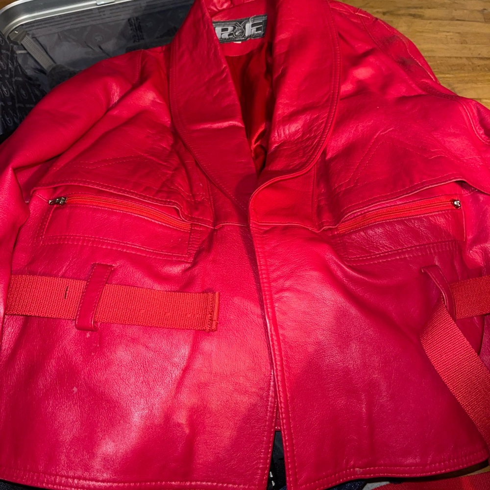 Bold Red Leather Jacket by premiere en cure. Canada